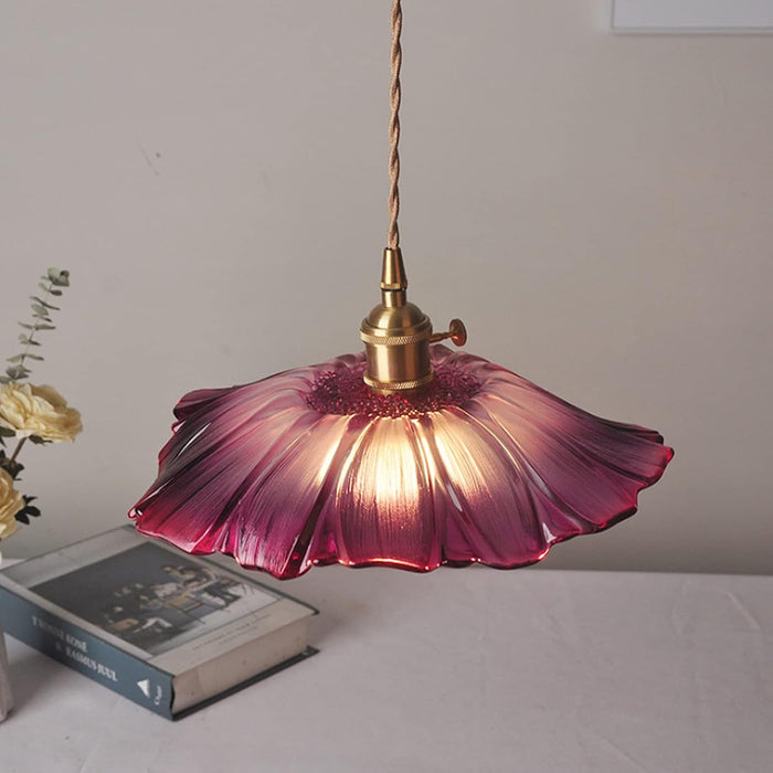 Retro Flower Shape Glass Pendant Light For Dining Room