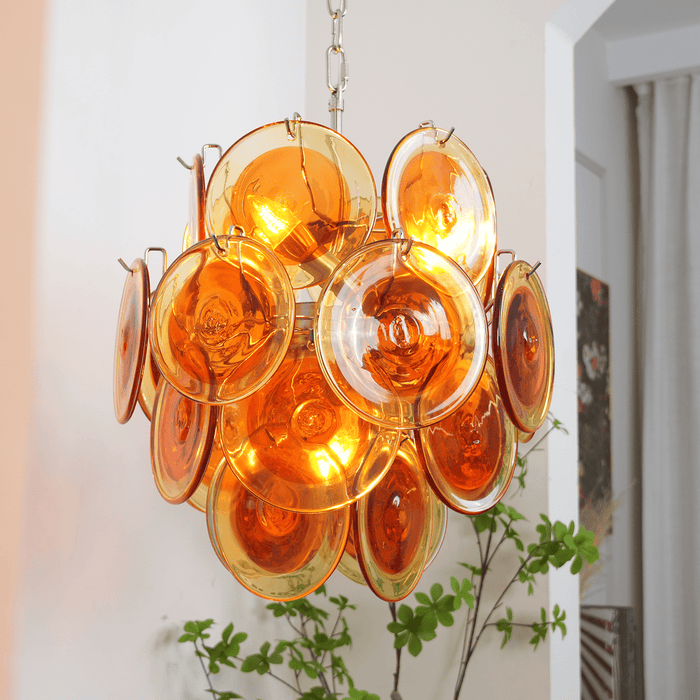 Orange Transparent Glass Disc Chandelier Vakkerlight
