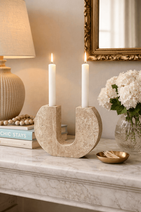 Rowan Yellow Travertine Candle Holder Vakkerlight