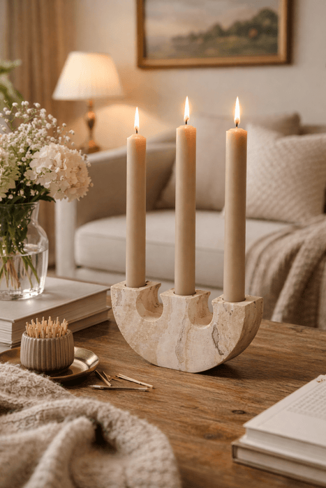 Rowan Yellow Travertine Candle Holder Vakkerlight