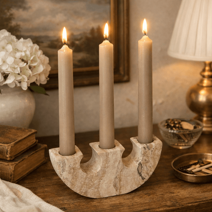 Rowan Yellow Travertine Candle Holder Vakkerlight