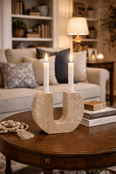 Rowan Yellow Travertine Candle Holder Vakkerlight