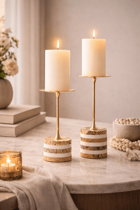 Strata Rise Marble Candle Holder Vakkerlight