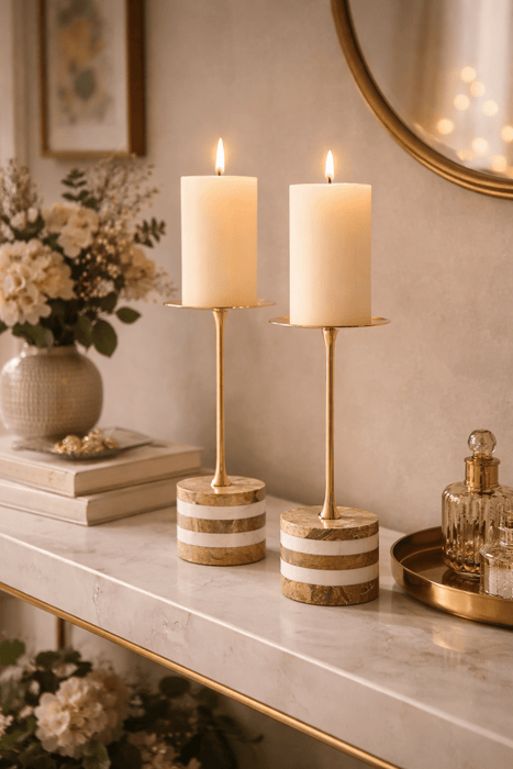 Strata Rise Marble Candle Holder Vakkerlight