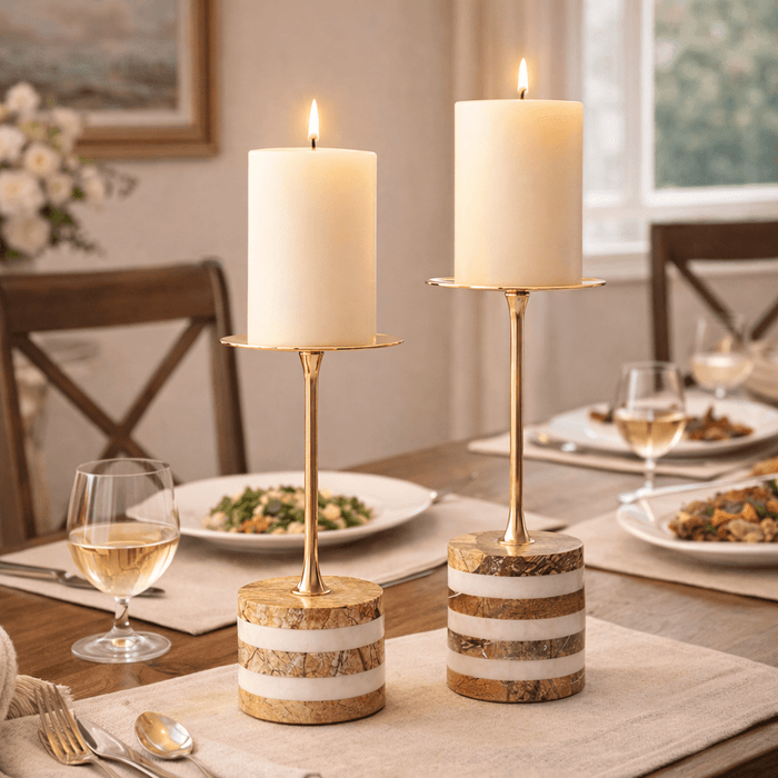 Strata Rise Marble Candle Holder Vakkerlight