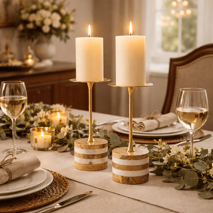Strata Rise Marble Candle Holder Vakkerlight