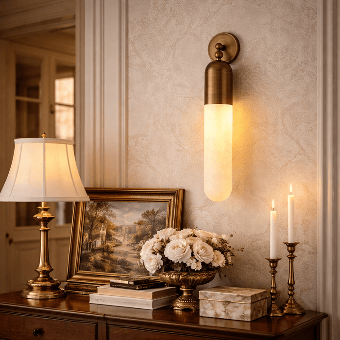 Alabaster Sculpted Tube Wall Sconce Vakkerlight