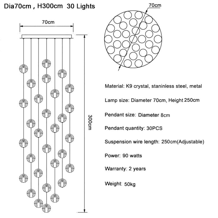 Bubble Crystal Ball Staircase Chandelier