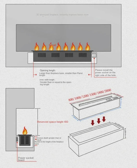 3D Atomized Fireplace Water Electric Fireplace 3D Mist Fireplace Embedded Realistic Mist Flame Remote Control APP Interior Decoration Steam Fireplace - Simprolos