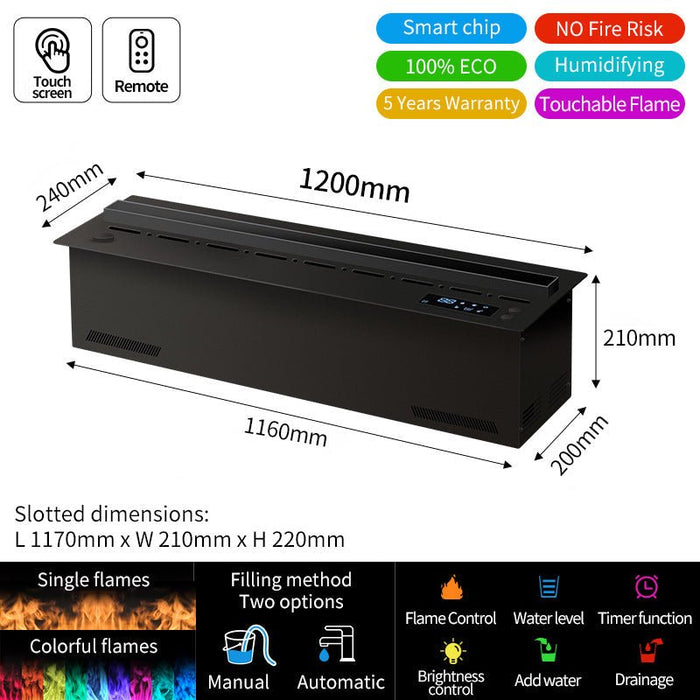 3D Atomized Fireplace Water Electric Fireplace 3D Mist Fireplace Embedded Realistic Mist Flame Remote Control APP Interior Decoration Steam Fireplace - Simprolos