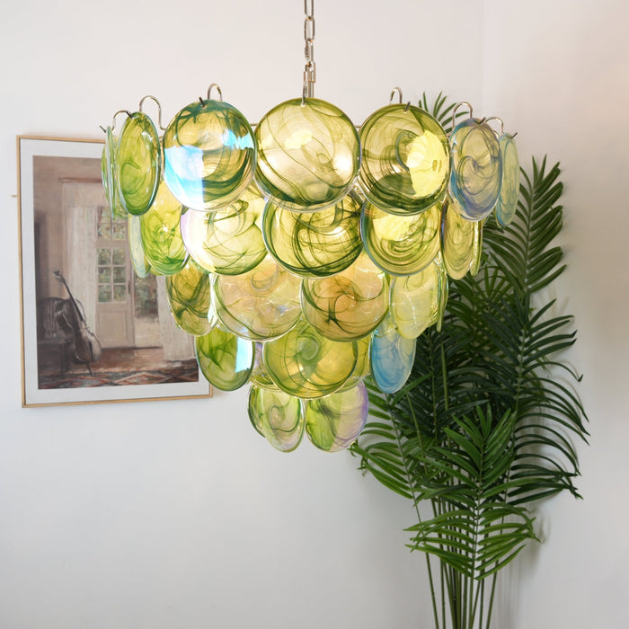 Green Glass Disc Chandelier Vakkerlight