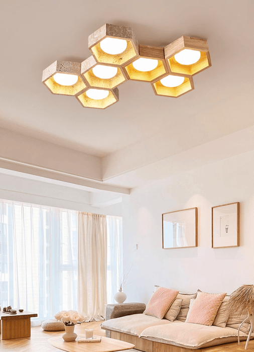 Honeycomb Travertine Ceiling Lamp Vakkerlight