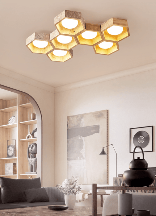 Honeycomb Travertine Ceiling Lamp Vakkerlight