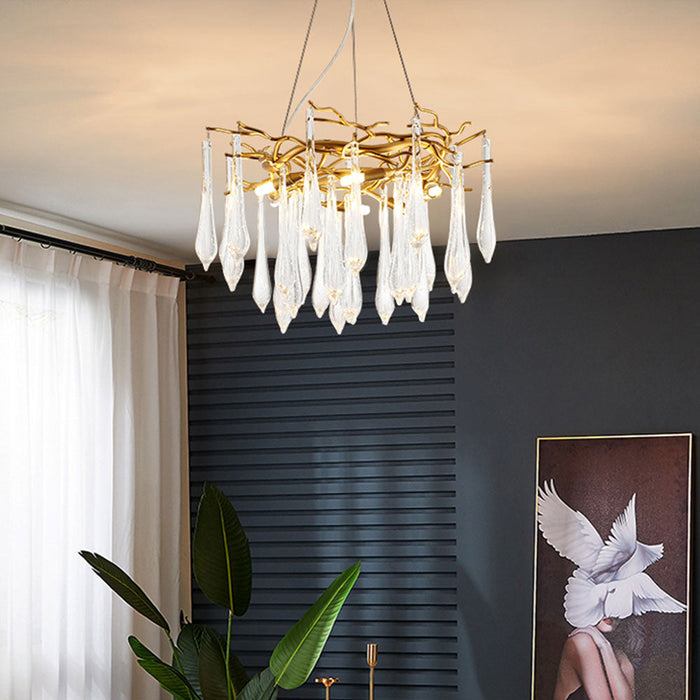 Modern Glass Teardrop Tiered Chandelier