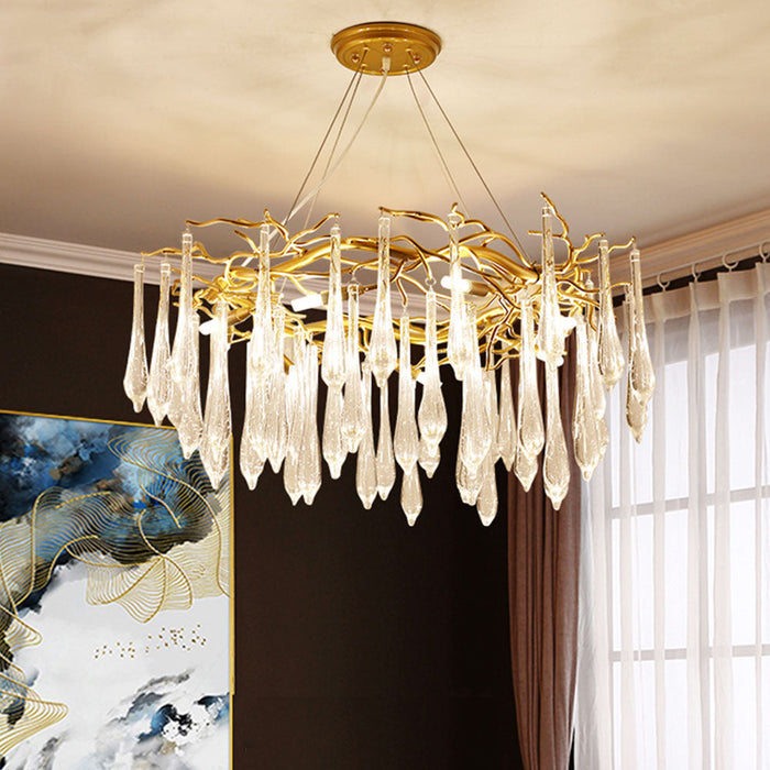 Modern Glass Teardrop Tiered Chandelier