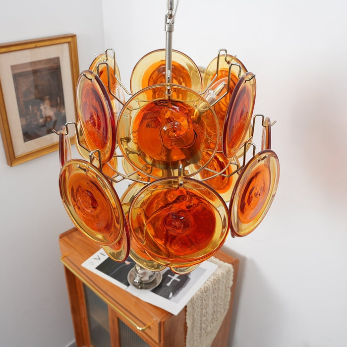 Orange Transparent Glass Disc Chandelier Vakkerlight