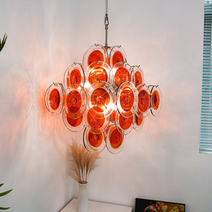 Orange Transparent Glass Disc Chandelier Vakkerlight