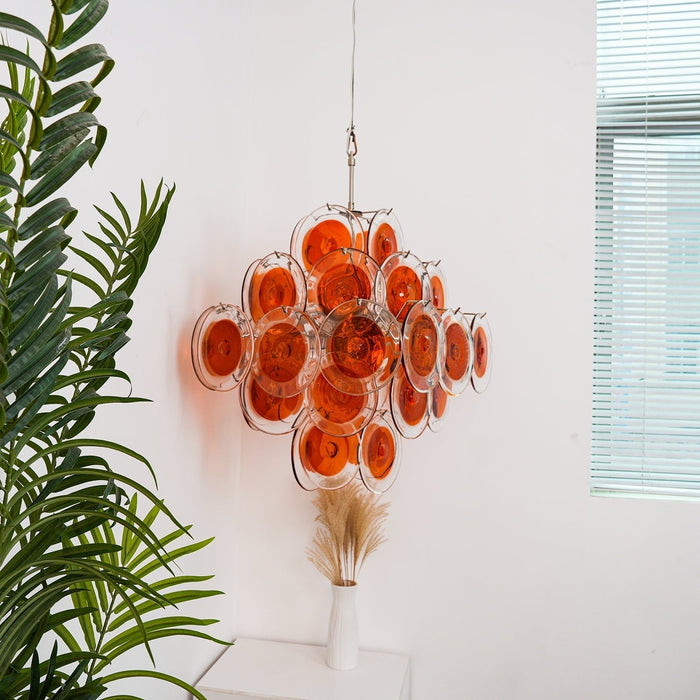 Orange Transparent Glass Disc Chandelier Vakkerlight