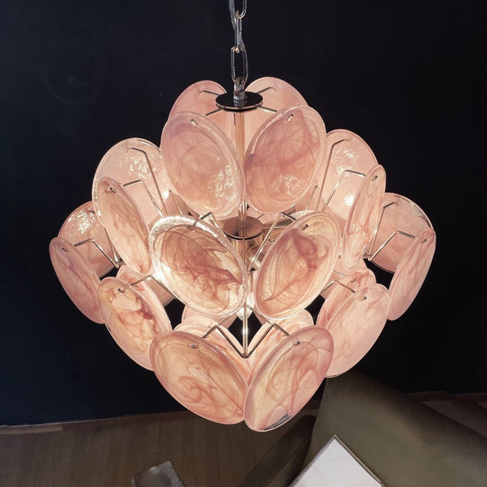 Glass Pink Disc Chandelier Vakkerlight