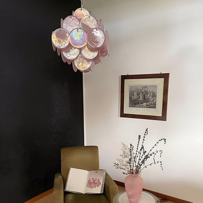 Glass Pink Disc Chandelier Vakkerlight