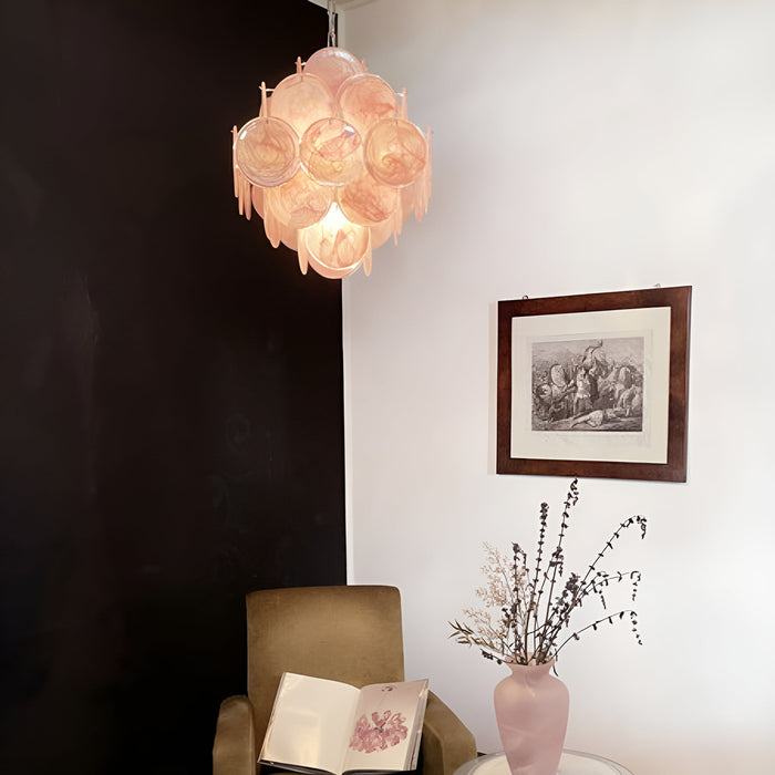 Glass Pink Disc Chandelier Vakkerlight