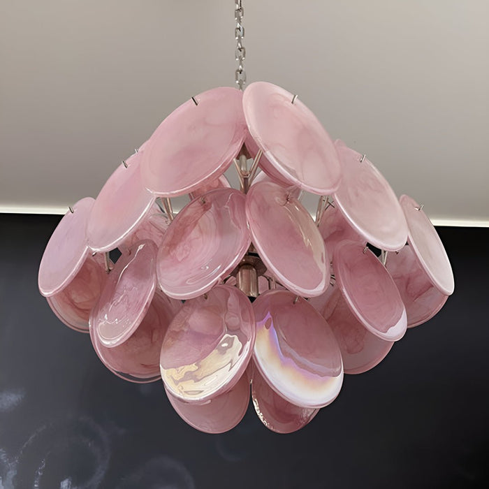 Glass Pink Disc Chandelier Vakkerlight