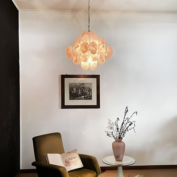 Glass Pink Disc Chandelier Vakkerlight
