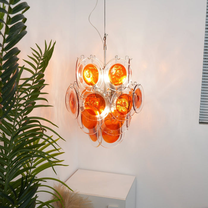 Orange Transparent Glass Disc Chandelier Vakkerlight