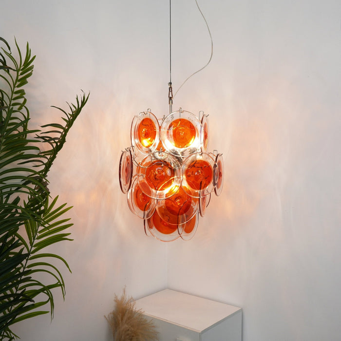 Orange Transparent Glass Disc Chandelier Vakkerlight