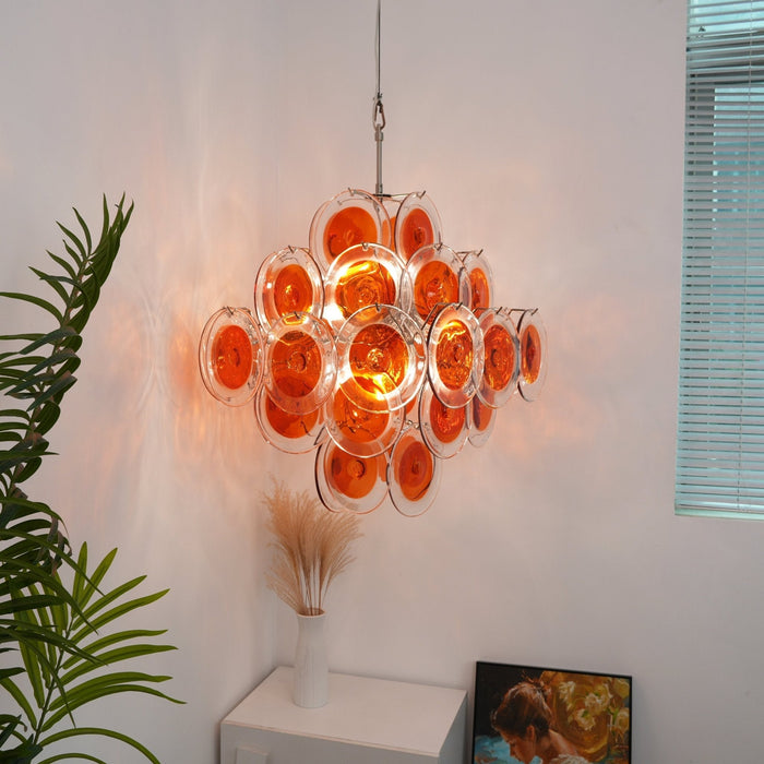 Orange Transparent Glass Disc Chandelier Vakkerlight