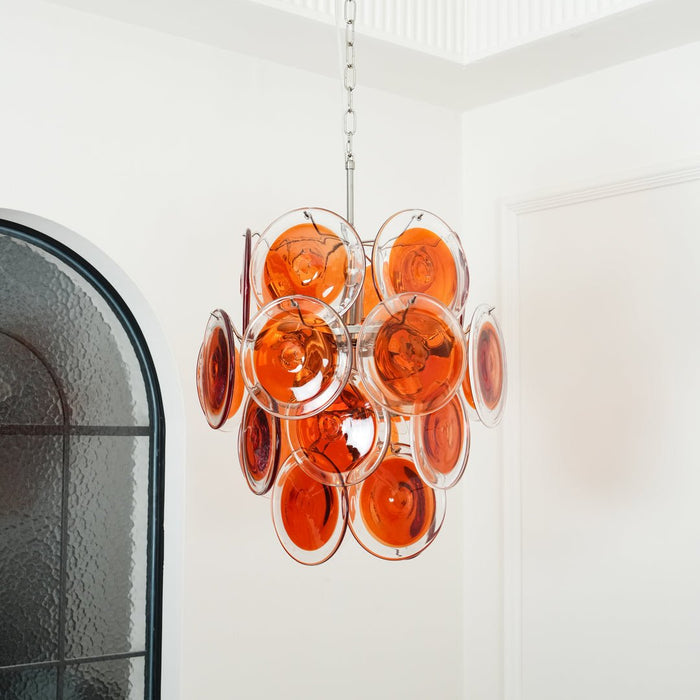 Orange Transparent Glass Disc Chandelier Vakkerlight