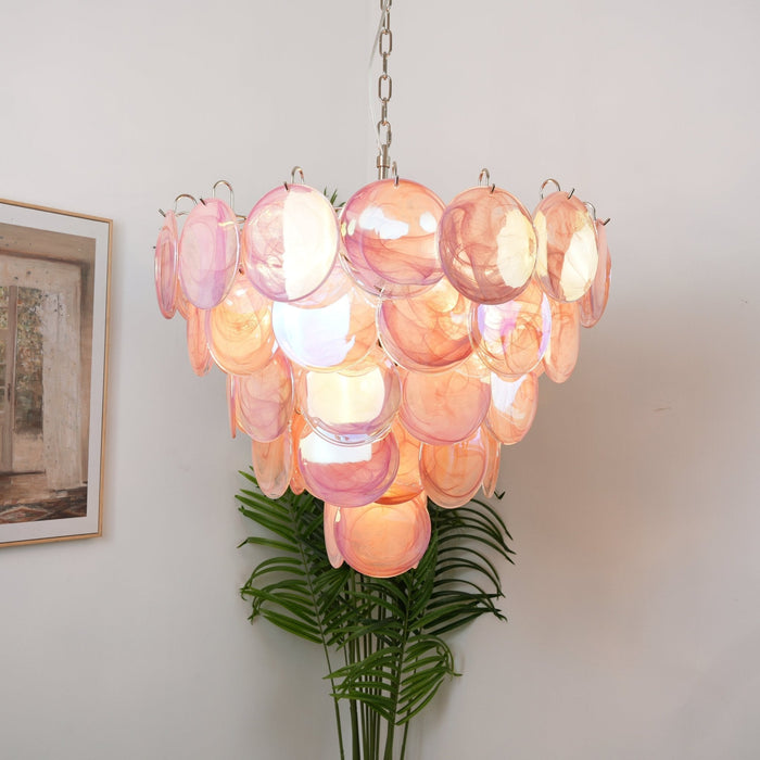 Pink Glass Disc Chandelier Vakkerlight