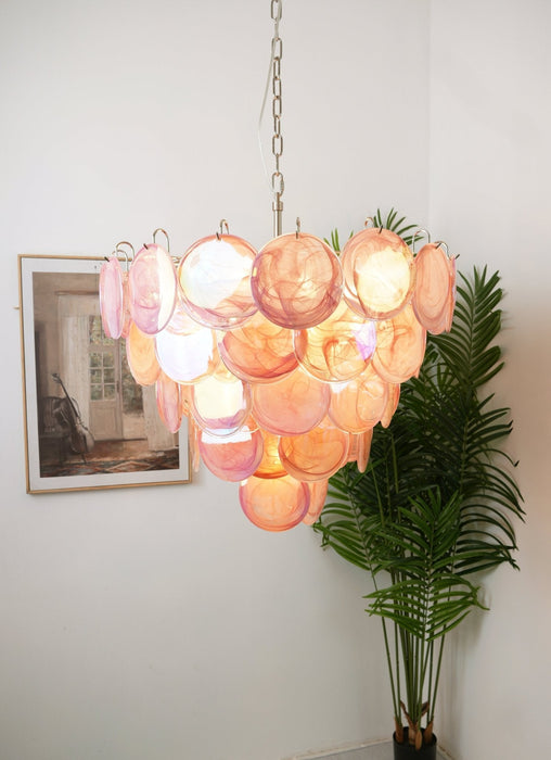 Pink Glass Disc Chandelier Vakkerlight