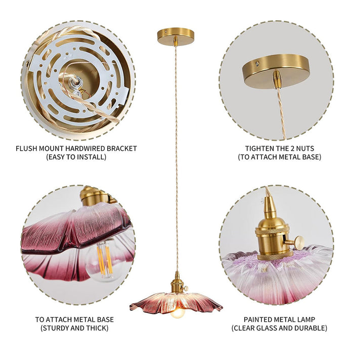 Retro Flower Shape Glass Pendant Light For Dining Room