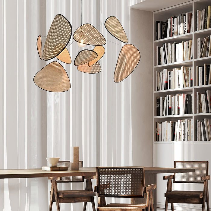 Screen Cannage Suspension Rattan Petal Pendant Lamp