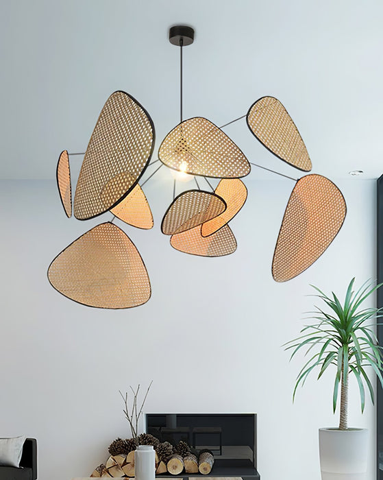 Screen Cannage Suspension Rattan Petal Pendant Lamp