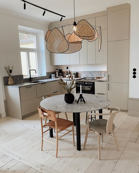 Screen Cannage Suspension Rattan Petal Pendant Lamp