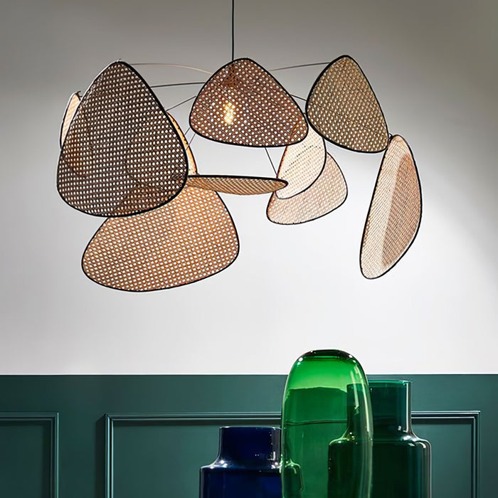 Screen Cannage Suspension Rattan Petal Pendant Lamp