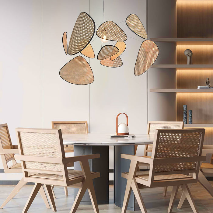 Screen Cannage Suspension Rattan Petal Pendant Lamp