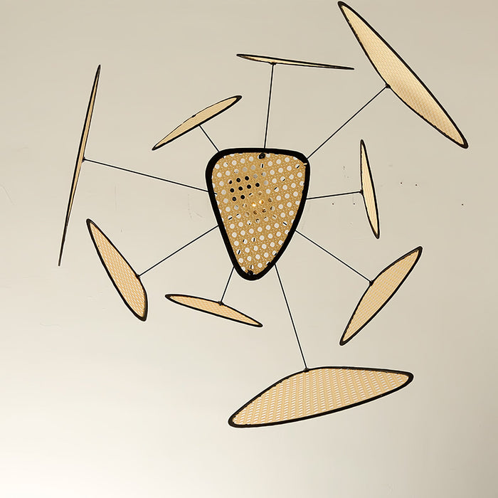 Screen Cannage Suspension Rattan Petal Pendant Lamp