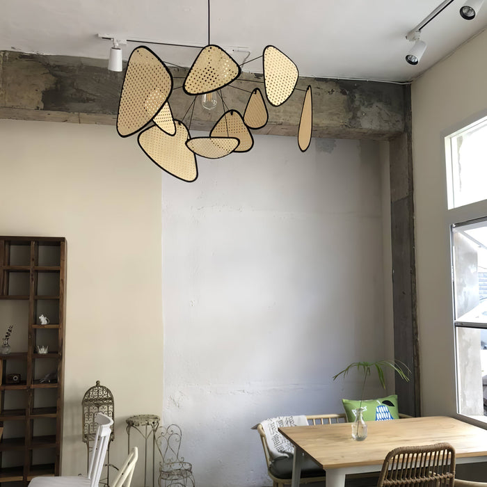 Screen Cannage Suspension Rattan Petal Pendant Lamp