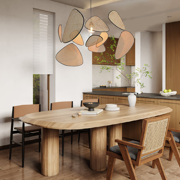 Screen Cannage Suspension Rattan Petal Pendant Lamp