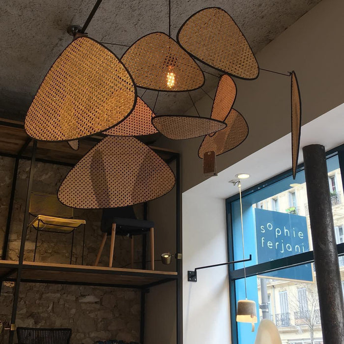 Screen Cannage Suspension Rattan Petal Pendant Lamp