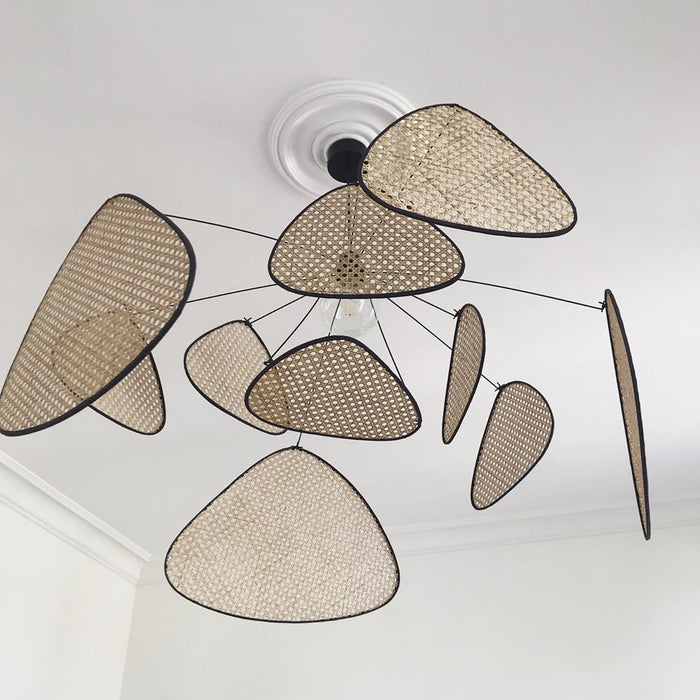 Screen Cannage Suspension Rattan Petal Pendant Lamp