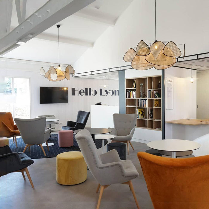 Screen Cannage Suspension Rattan Petal Pendant Lamp