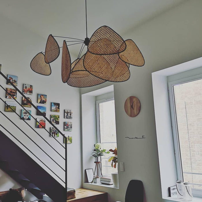Screen Cannage Suspension Rattan Petal Pendant Lamp