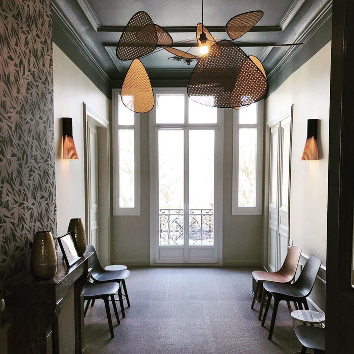 Screen Cannage Suspension Rattan Petal Pendant Lamp