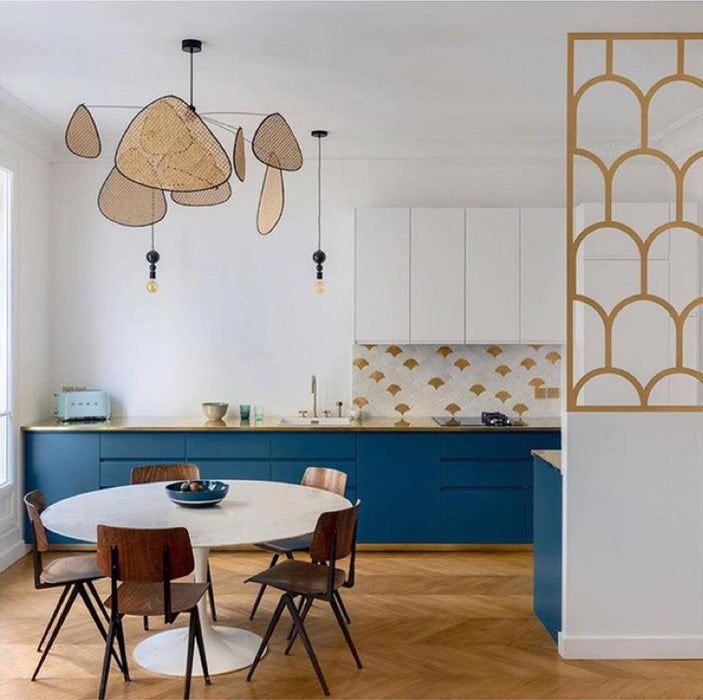 Screen Cannage Suspension Rattan Petal Pendant Lamp