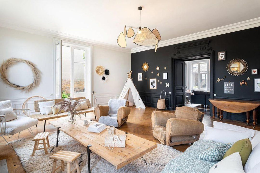 Screen Cannage Suspension Rattan Petal Pendant Lamp