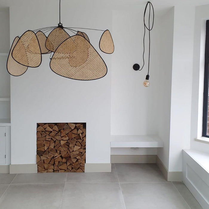 Screen Cannage Suspension Rattan Petal Pendant Lamp